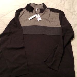 Calvin Klein XXL cotton pullover 3/4 collar snaps grey black multi